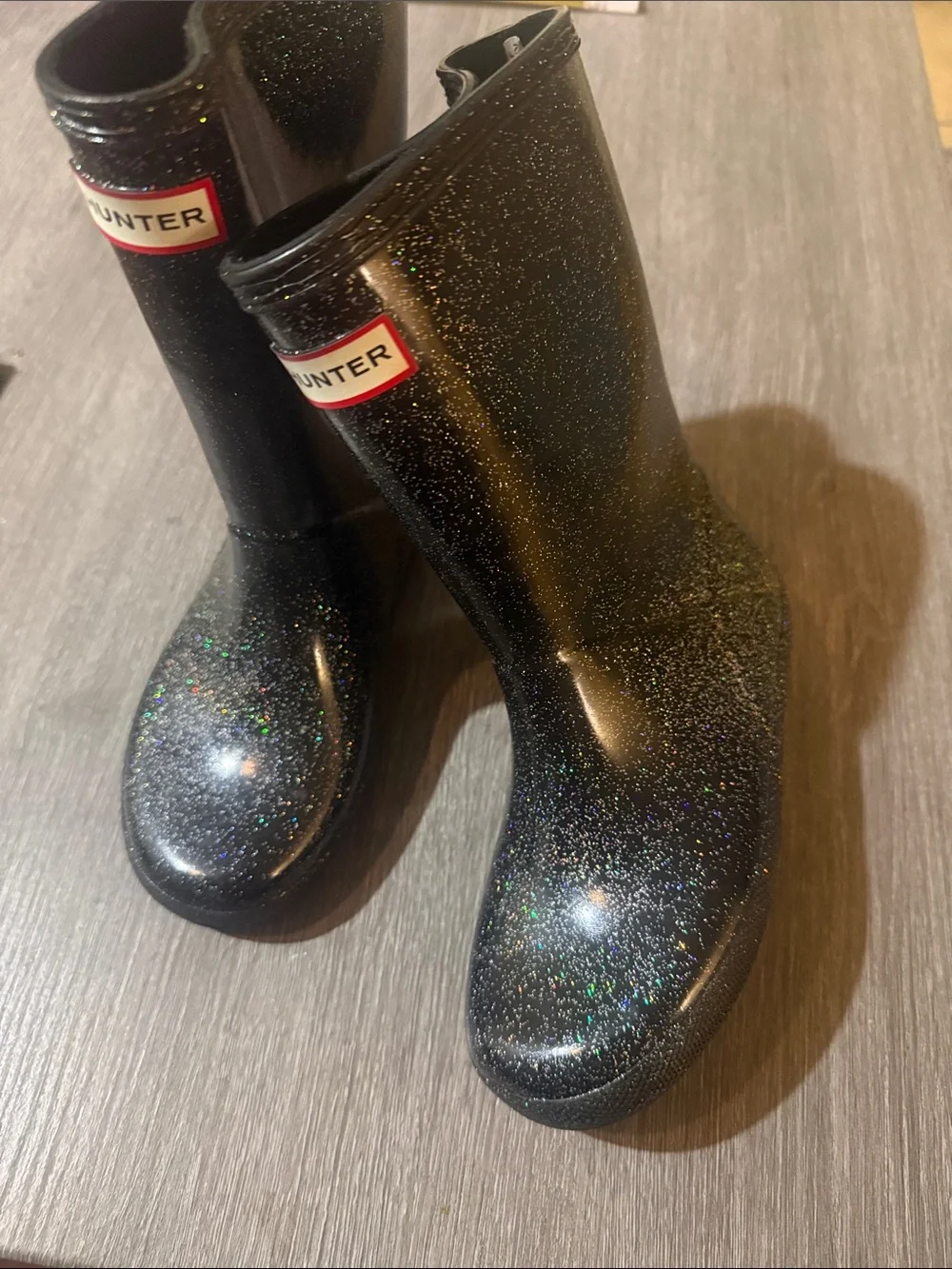 Hunter Black Glitter Mid-Calf Rain Boots